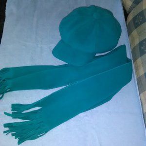 Cute vintage blue velvet hat with scarf ensemble.